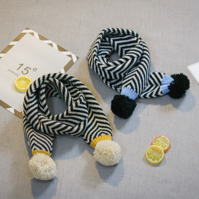 Children's scarf autumn and winter women's wool knitted scarf princess winter boy boy striped scarf children's Korean version of the tide
