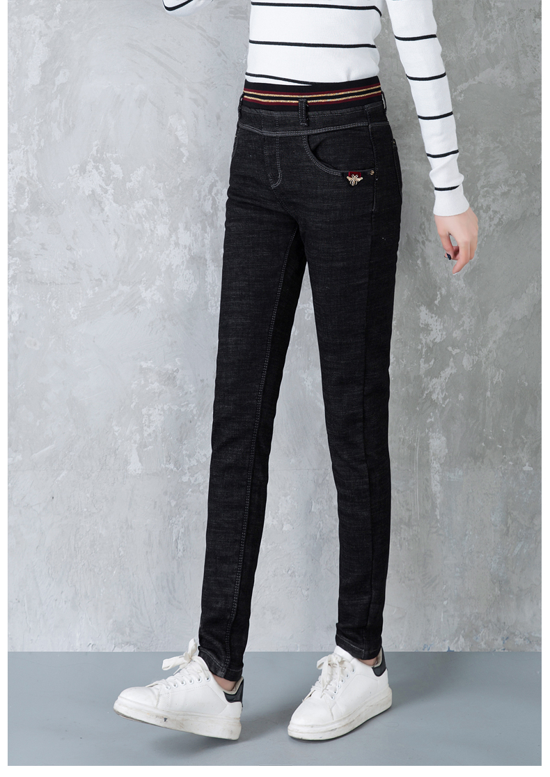 Thắt lưng thun cộng với quần jeans nhung nữ xuân hè 2018 phiên bản mới của Hàn Quốc là quần lửng cạp cao cạp cao dày mùa đông áo voan hoa nhí