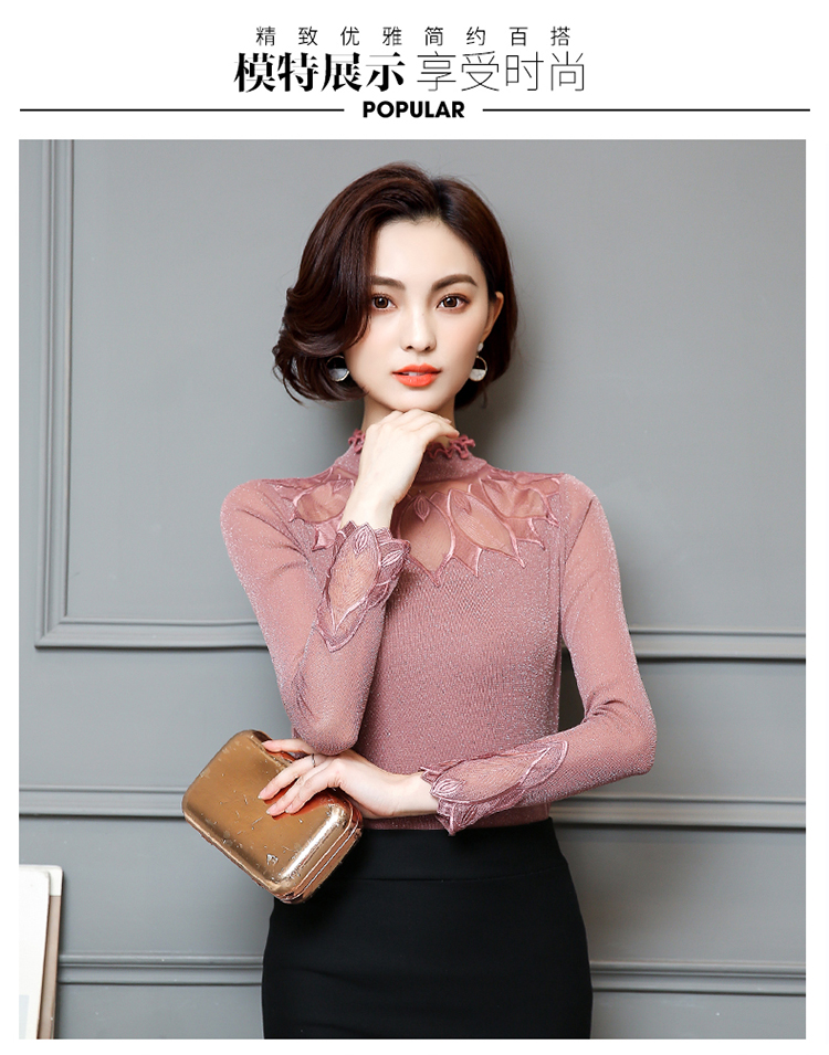 Áo voan dài tay nữ mùa xuân hè 2019 áo sơ mi ren đáy mới trên quần áo mùa thu Hàn Quốc áo sơ mi vải voan