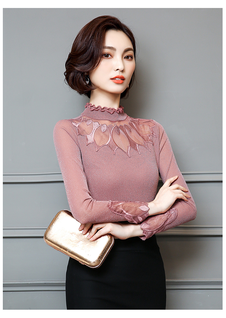 Áo voan dài tay nữ mùa xuân hè 2019 áo sơ mi ren đáy mới trên quần áo mùa thu Hàn Quốc áo sơ mi vải voan