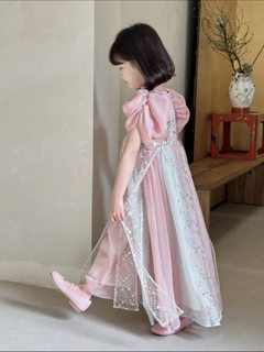 Girls Summer Antique Puff Sleeve New Chinese Hanfu Skirt