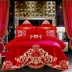 gia đình cưới mới bốn màu đỏ giường cotton thêu hôn nhân hạnh phúc là kết hôn bộ tám mươi sáu bộ giường - Bộ đồ giường bốn mảnh
