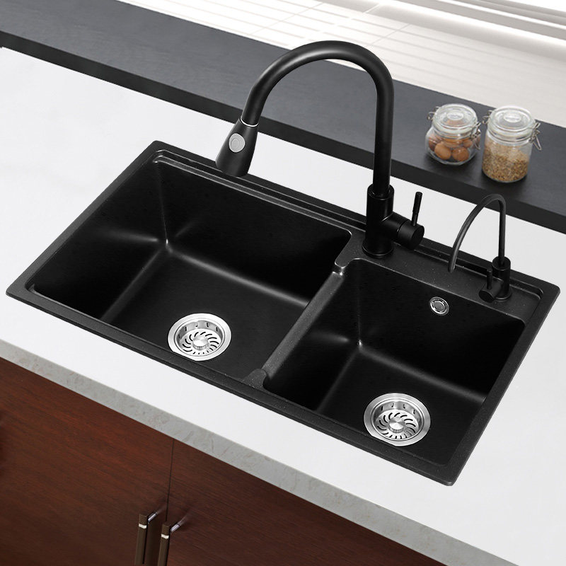 Quinn Kitchen thicker quartz quartz sink granite wash dishwash handmade pool double-groove package black