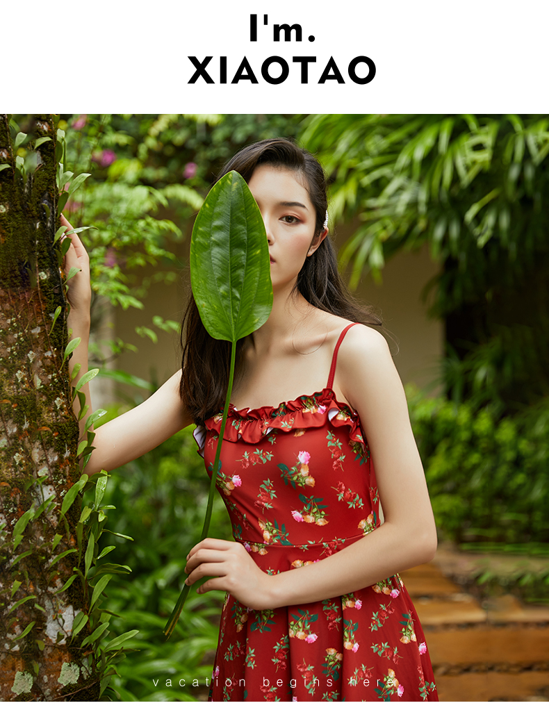 Xiaotao 2019 áo tắm mới nữ Xiêm váy bảo thủ che bụng đã mỏng retro lá sen mùa xuân nóng bỏng áo tắm kỳ nghỉ - Bộ đồ bơi One Piece đồ bơi 1 mảnh tay dài