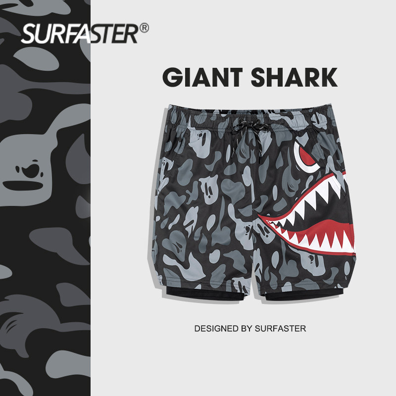 Swim trunks men's tide brand hot spring 2021 new set loose flat angle anti-embarrassment swimsuit size professional