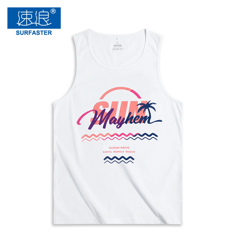 New vest men sleeveless simple printing trend travel seaside vacation wear beach personality couple suit