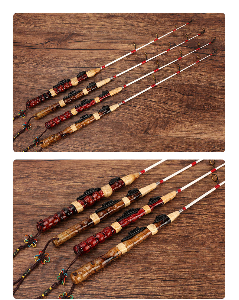 Ice удочкой 叮当鱼罗汉竹冰钓竿实心杆稍大导环60cm插节罗汉竹冰钓竿筏钓竿