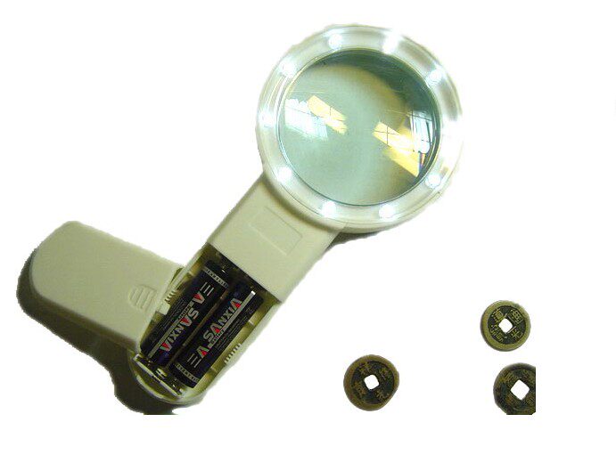 Brand new original dress true 10 times with lamp 10LED 70MM handheld connoisseer with high times silver dollar Jewelry Magnifier
