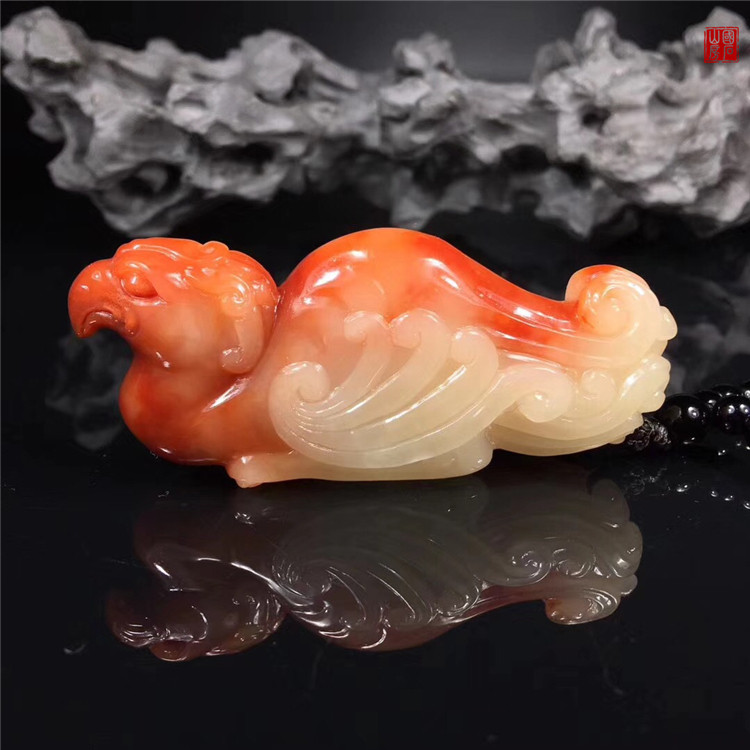 Fujian Shoushan stone handle piece crystal candle red hibiscus stone play piece Suzaku boutique stone carving handle piece