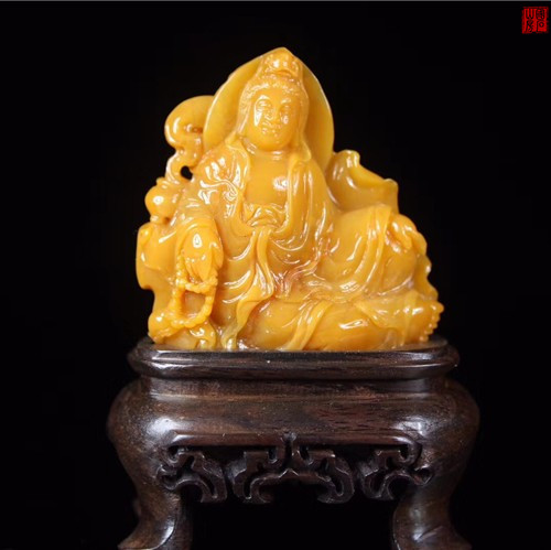 Guoshi Collection North Laos Stone Old Sex Junction Crystal All Yellow Laos Fields Yellow Frozen Pendulum (Guanyin)