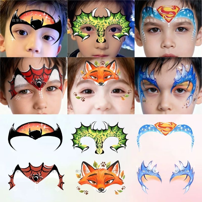 Children's Face Painting Tattoo Stickers Batman Superman Dinosaur Fox Cartoon Face Stickers Stage Performance Waterproof Stickers