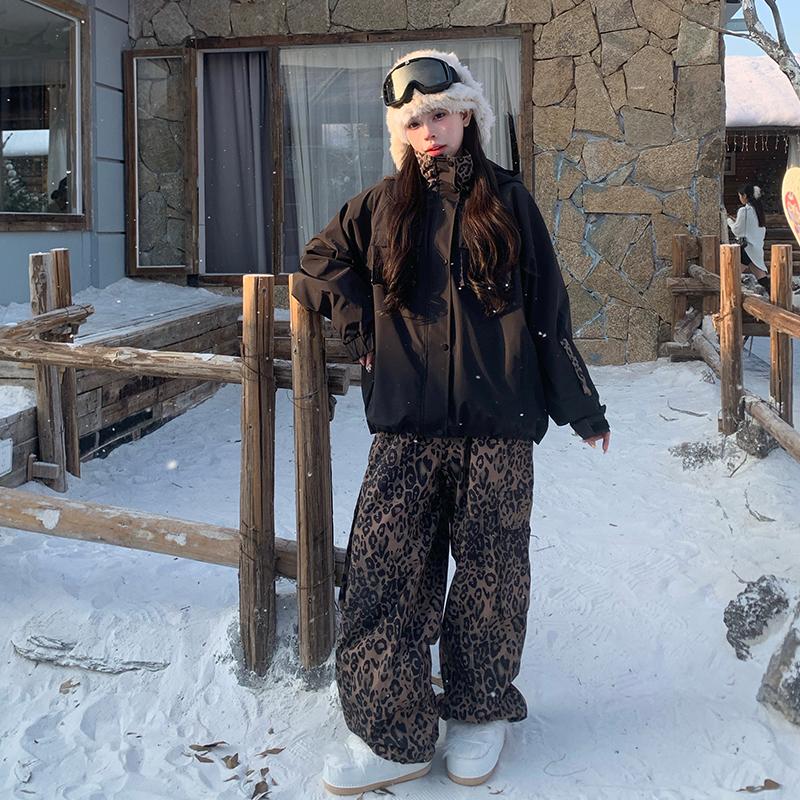 Skibear Original Black Leopard Print Ski Suit 3L Fully Taped Warm and Super Stylish Waterproof and Windproof Couple Ski Suit
