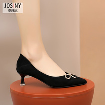 Joosini Fall 2021 New Point-toed shallow kitten single shoes with bow knot suede commuter shoes for women