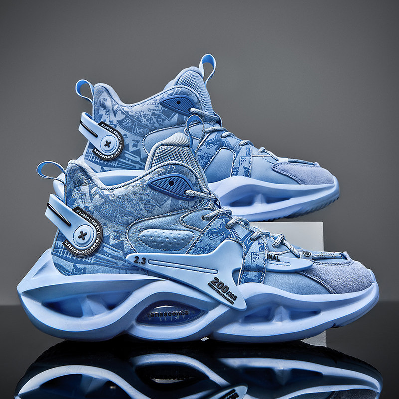 High-Top Men's Shoes, Summer 2025 New Model, Thick-Soled, Shock-Absorbing, Non-Slip, Wear-Resistant, Sports Running Basketball Trendy Shoes for Junior High School Students