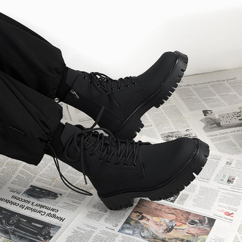 Martin Boots for Men, Winter British Style Black High-Top Leather Shoes, Men's Thick-Soled Height-Increasing American Motorcycle Work Short Boots