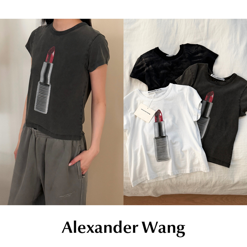 Cettce in Stock Alexander Wang Alexander Wang Printed Logo Short-Sleeved Cropped T-Shirt