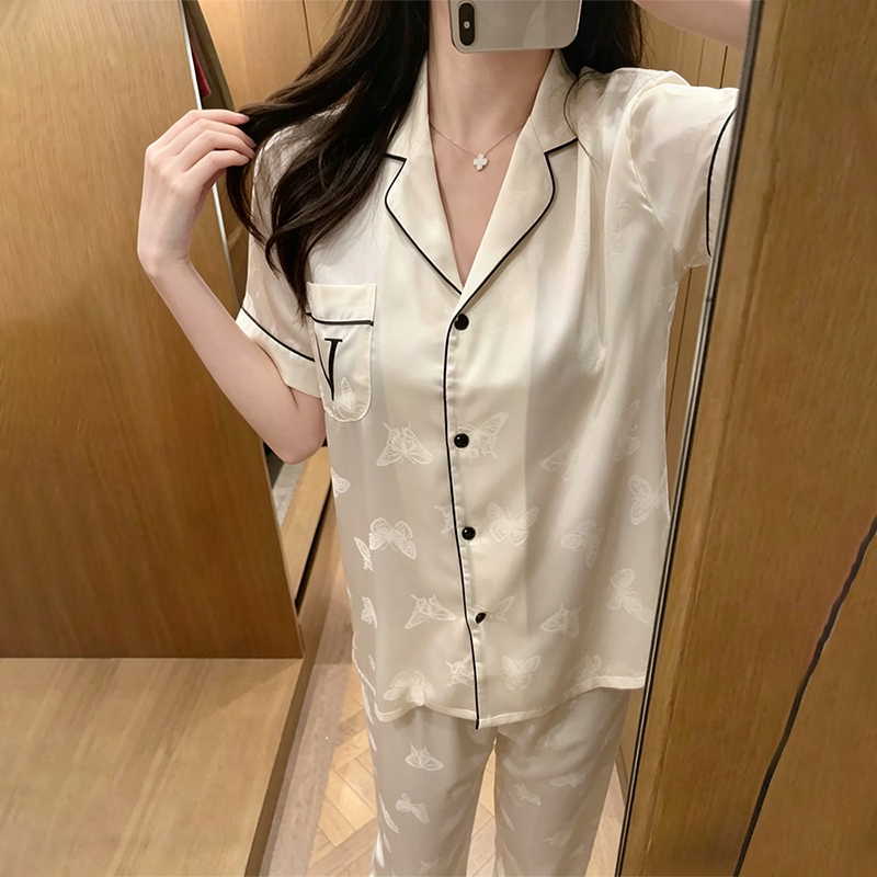 Sold 200 Orders! Victorian Style 19 Momme Silk Pajamas, Light Luxury, High-End, Elegant Home Wear Set