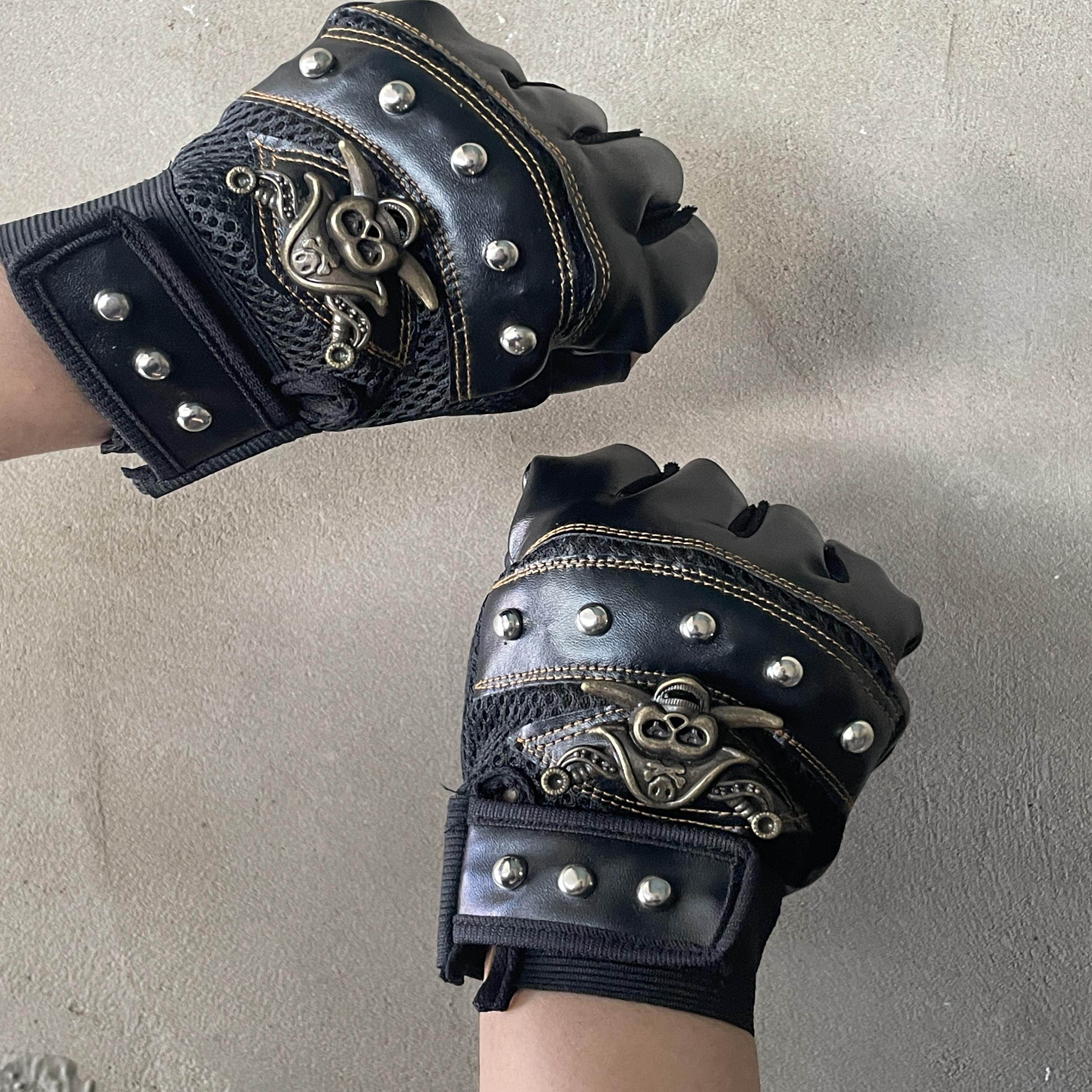 Halloween skull gloves, sweet and cool hot girl y2k half-finger gloves, functional subculture subculture performance gloves