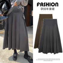 Maternity skirt spring and autumn high-waisted suit half-pleated skirt spring mid-length drapey A-line skirt long skirt