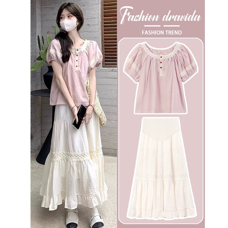 Maternity Skirt, Summer Artistic Belly-Supporting A-Line Skirt, Summer Outfit, Gentle Style, Petite Suit, Shirt Two-Piece Set Maternity Skirt, Summer Artistic Belly-Supporting A-Line Skirt, Summer Outfit, Gentle Style, Petite Suit, Shirt Two-Piece Set