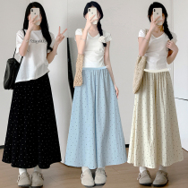 Maternity skirt summer thin unsupported belly polka-dot A-line skirt spring and autumn slimming mid-length French umbrella skirt summer