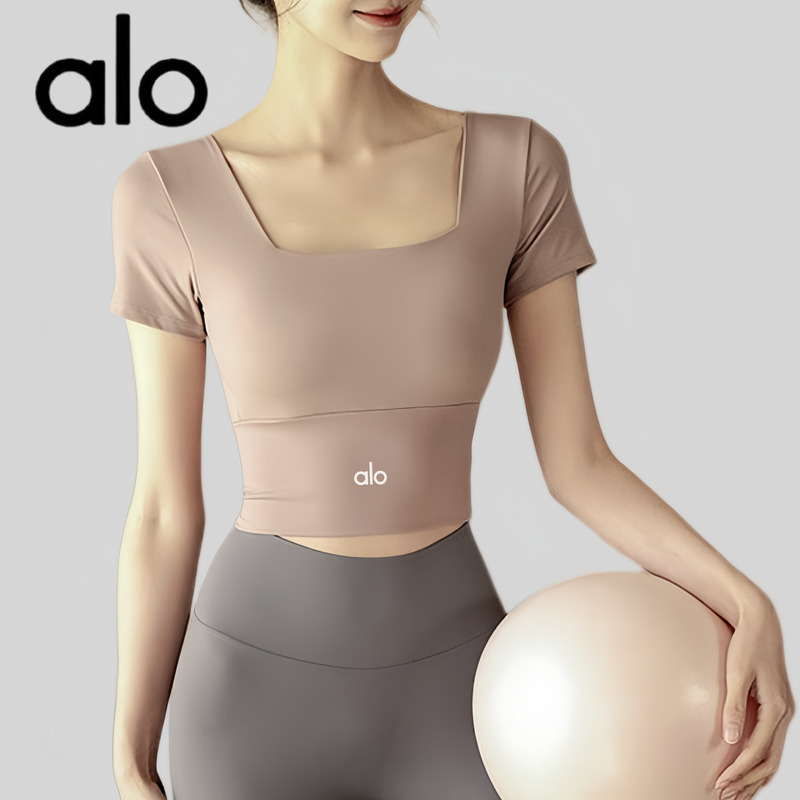 Aio Yoga Clothes with Chest Pads, Short-Sleeved Women's Summer Pilates Training Fitness Tops, Professional Running Sports T-Shirts, New Style
