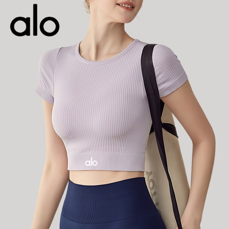 Aio Short Yoga Top with Chest Pads for Women, Summer Running and Pilates Sports T-Shirt, Sexy Fitness Short-Sleeve Top, New