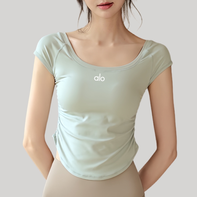 Aio Nude-Feel Yoga Wear for Women, Summer Thin Short-Sleeved Pilates Top, Professional Running Fitness Sports T-Shirt New Style