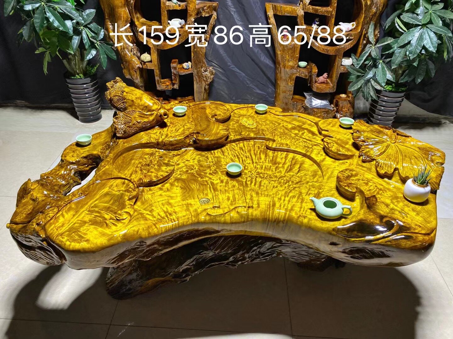 Root carving tea table solid wood whole tree root tea table Home living room balcony size Kung Fu economy type tea table log
