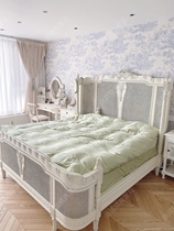 French rattan retro bed white retro high back princess bed carved rattan bed high-end export solid wood double bed