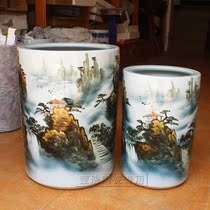 Jingdezhen ceramic hand-painted ink landscape quiver calligraphy and painting Calligraphy and painting cylinder cylinder scroll painting cylinder Umbrella cylinder Floor vase