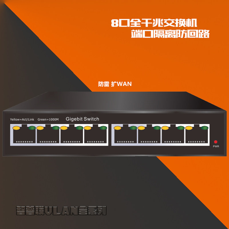 Intelunion web management type 8 port one thousand trillion anti-ring loop switch vlan port Isolation lightning protection dhcp attack