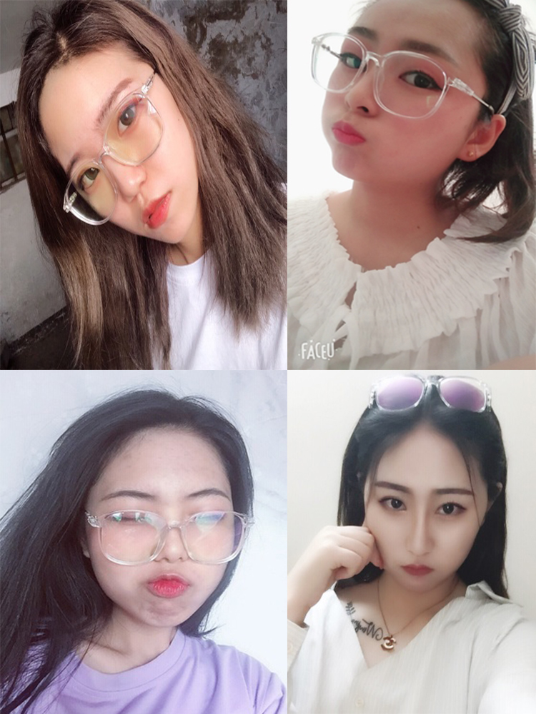 Lắc đỏ người Wang Bei có kính trong suốt gọng kính phẳng gương thời trang kính đỏ kính chanel