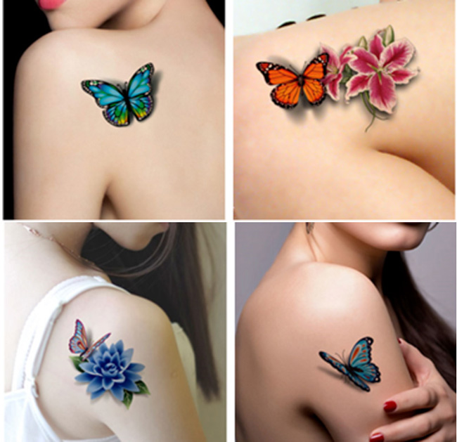 Dán hình xăm không thấm nước nữ mô phỏng lâu dài 3D bướm hoa hồng che khuyết điểm che khuyết điểm nữ hình xăm cơ thể hình xăm dán ngực