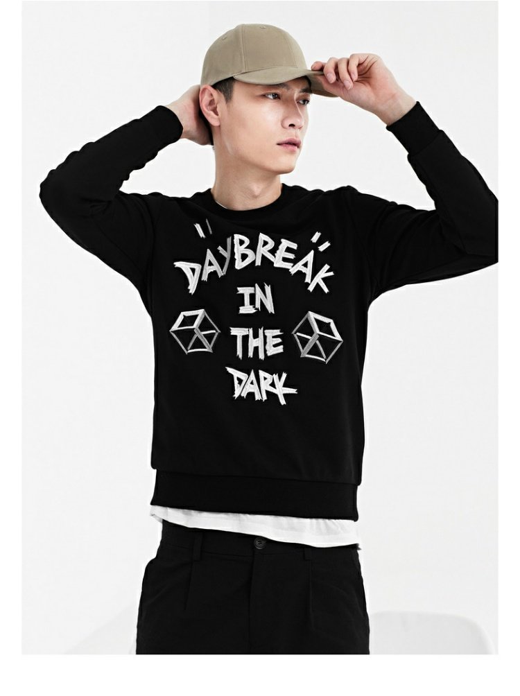 GXG áo len nam quần áo mùa thu nam tự canh thời trang khí chất thanh niên đen tròn cổ áo len áo len nam - Áo len ao hoodie