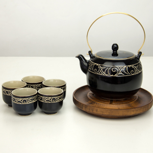 磁州窑陶瓷茶壶茶杯套装黑釉刻花提梁壶茶具家用泡茶中式简约