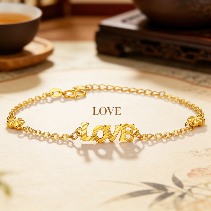 Shenzhen Shuibei Gold Love Gold-Plated Silver Bracelet for Women, Fortune Bead Bracelet, 520 Valentine's Day Gift for Girlfriend or Wife