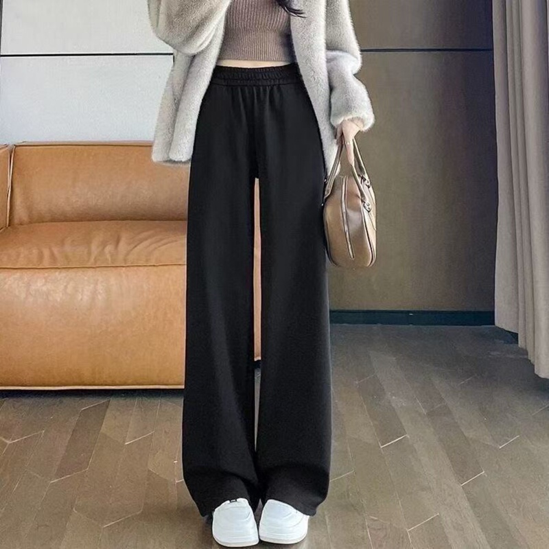 Narrow Straight-Leg Wide-Leg Pants for Women, Autumn and Winter, Elastic Waist, Drapey, Loose Fit, Slimming, High-Waisted, Petite, Floor-Length Casual Pants