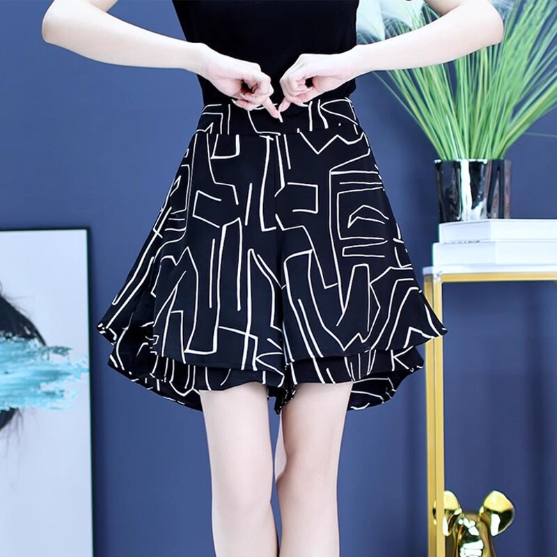 Ice Silk Wide-Leg Shorts for Women, High-Waisted, Loose and Drapey, Five-Point Casual Pants, Summer Thin Style, Petite A-Line Skirt Pants