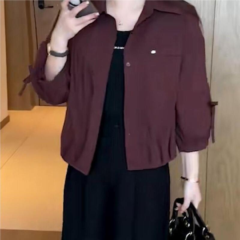 Early Autumn Thin Short Coat for Women, Long-Sleeve Shirt, Fashionable and Stylish, Slimming, Loose-Fitting, Versatile Shirt, Casual and Elegant Top