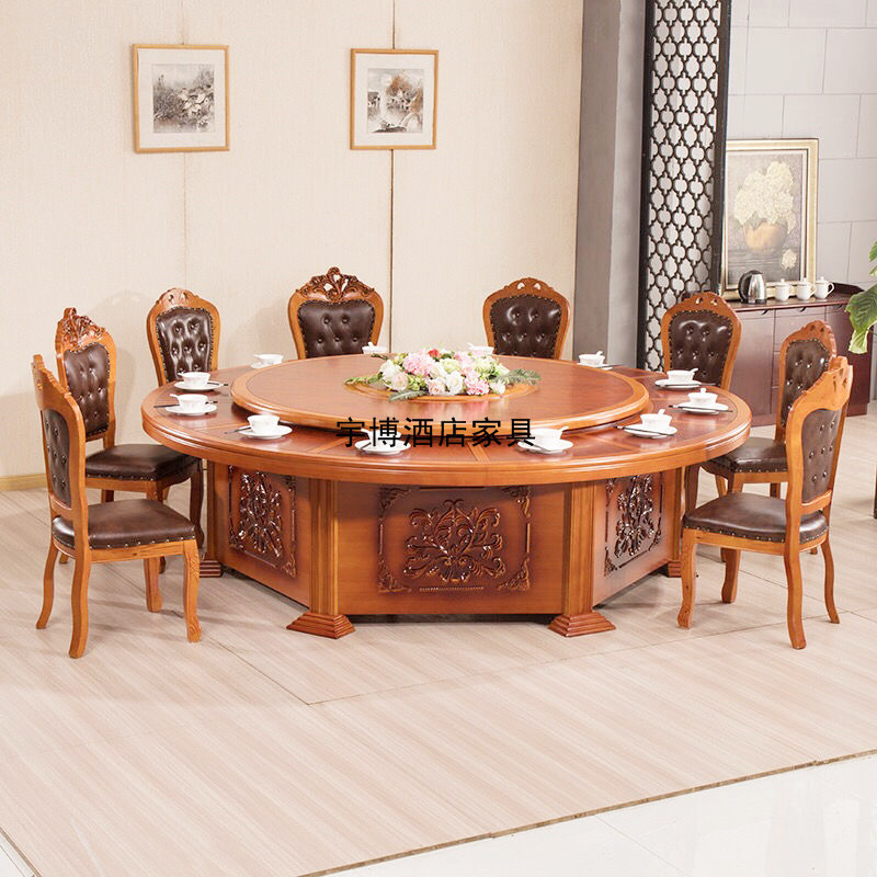 Hotel Electric Round Table Hotpot Table Automatic Solid Wood Turntable Table Hotel Clubhouse Box 2 8 m 20 People Dining Table And Chairs