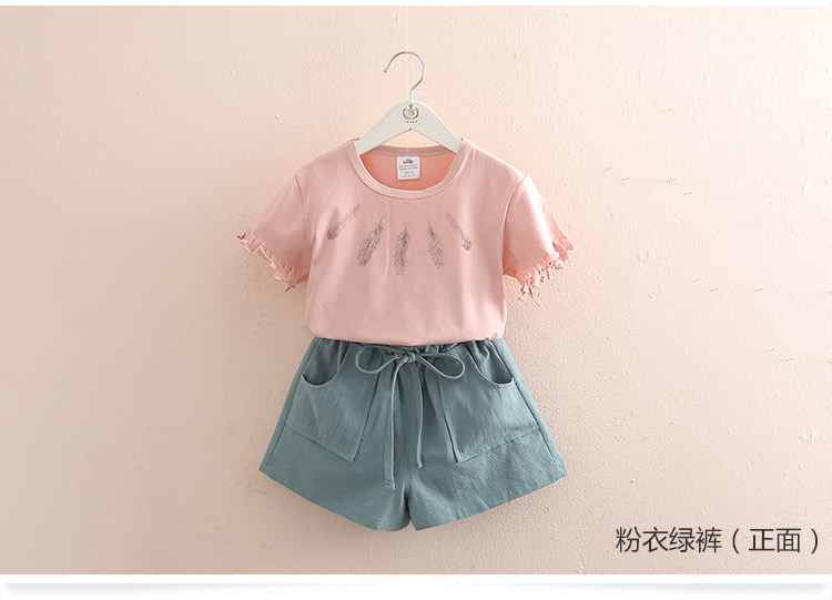Bộ đồ giải trí poly 2019 hè mới cho bé gái mặc quần short trẻ em ngắn tay áo thun hai dây tz-3461 - Phù hợp với trẻ em quần dài cho bé gái