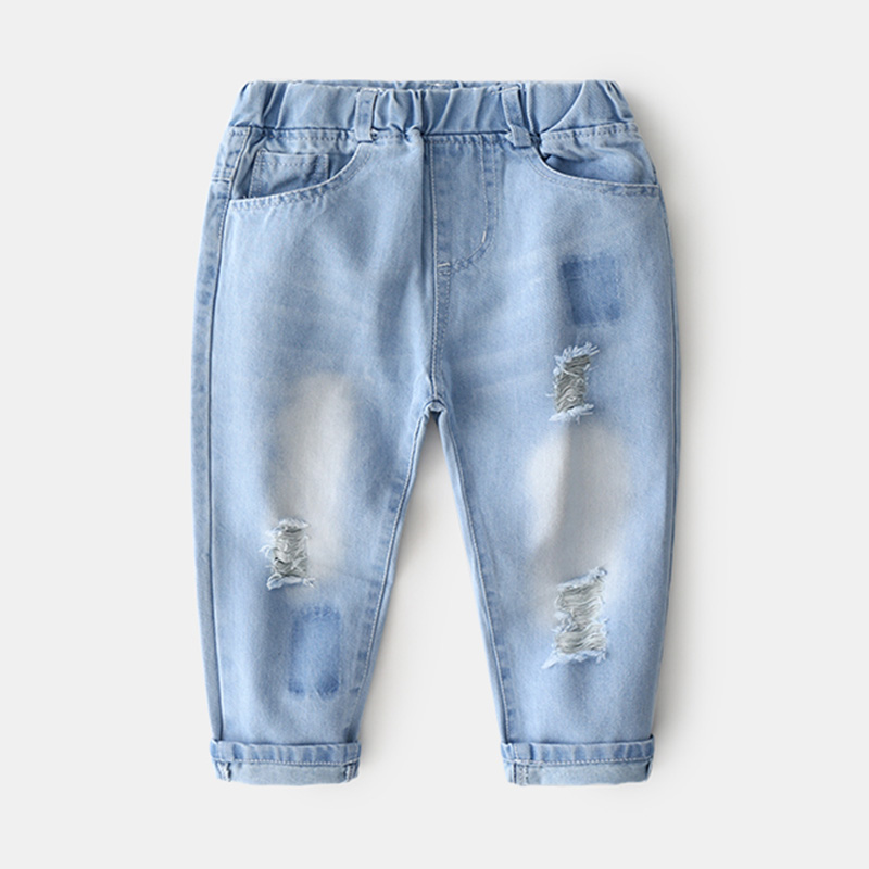 Baby Breaking Hole Jeans 2022 Autumn Dress New Boy Child Clothing Child Tightness Waist Long Pants kz-b978