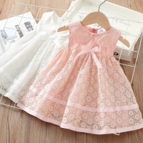 Girls doll collar dress summer 2023 new childrens clothing childrens baby summer dress lace skirt qz-3368