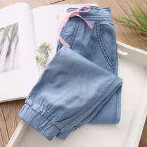 Baby jeans 2023 summer Korean version of the new girls childrens clothing cropped pants anti-mosquito pants kz-8513