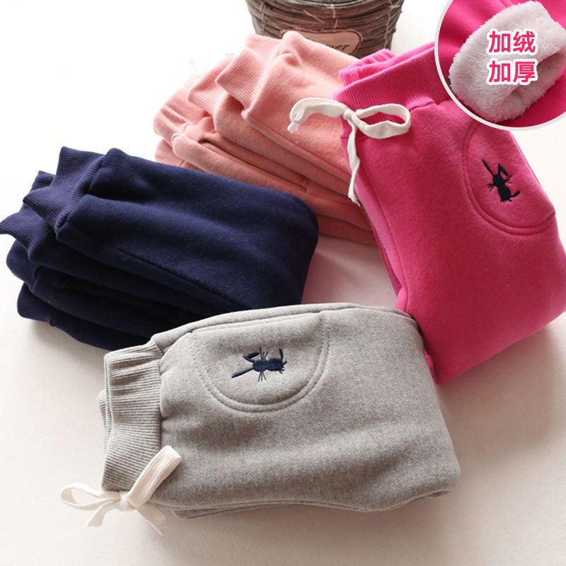 Baby Children Plus Suede Thickened Casual Pants 2021 Winter Dress Korean Version Girl Child Clothing Long Pants Pants kz-7619