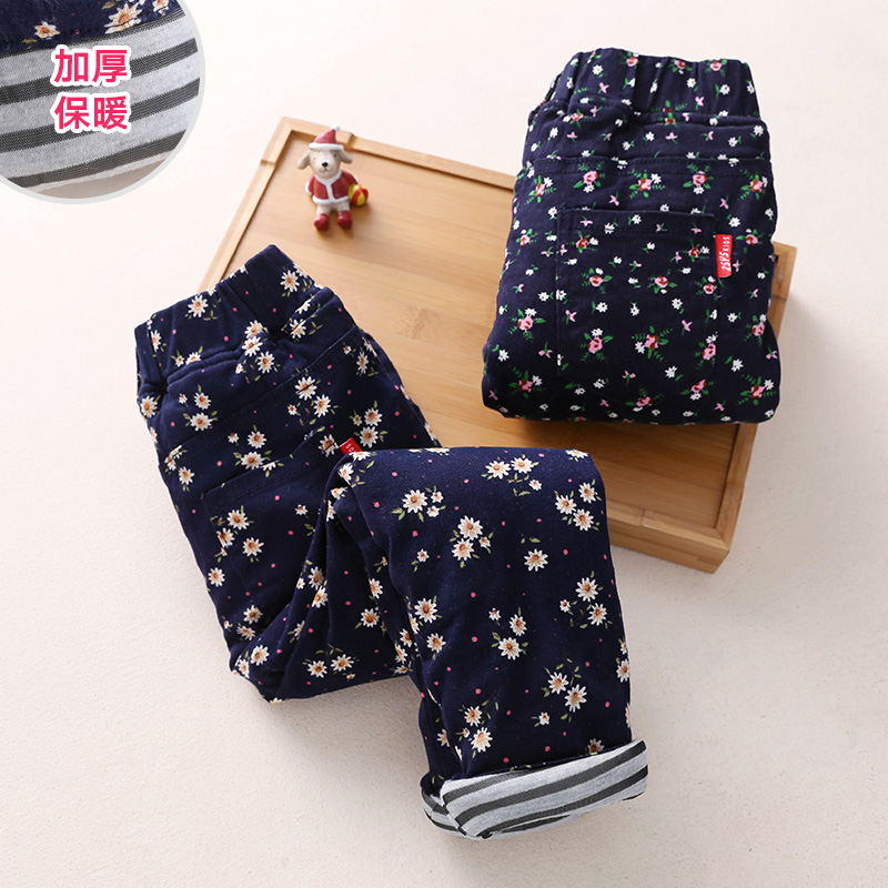 Baby Crushed Flowers Cotton Pants 2021 Winter Dress New Girl Child Thickened clip cotton long pants kz-7911