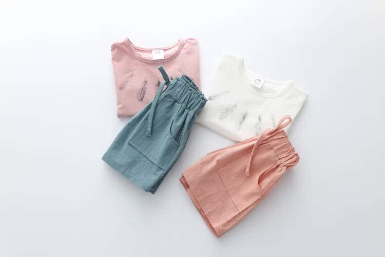 Bộ đồ giải trí poly 2019 hè mới cho bé gái mặc quần short trẻ em ngắn tay áo thun hai dây tz-3461 - Phù hợp với trẻ em quần dài cho bé gái
