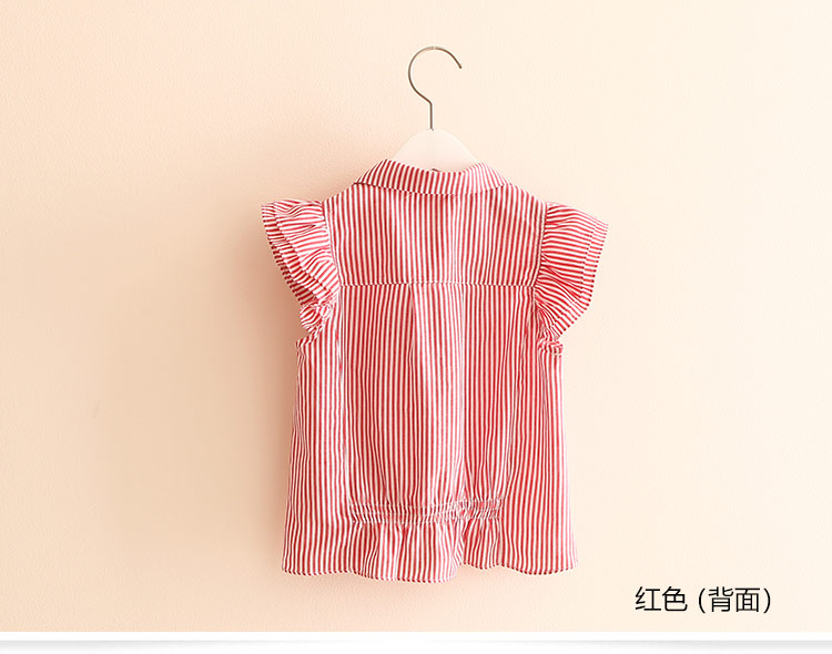 Bé 2019 hè Hàn Quốc phiên bản mới tay áo sọc bé gái sơ mi nữ tay ngắn tx-1407 - Áo sơ mi xu hướng quần áo trẻ em 2021