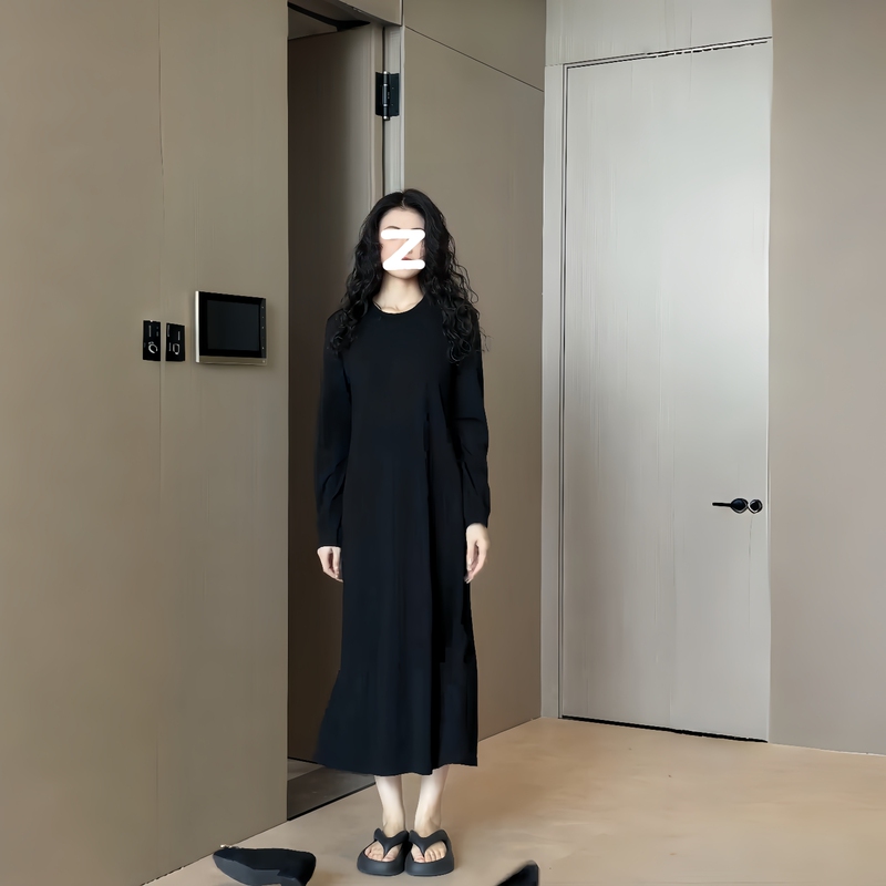 Plus Size Women's Workwear Black Long-Sleeved Dress, New Spring Style for Fat Women, Loose and Slimming, Long and Versatile Dress